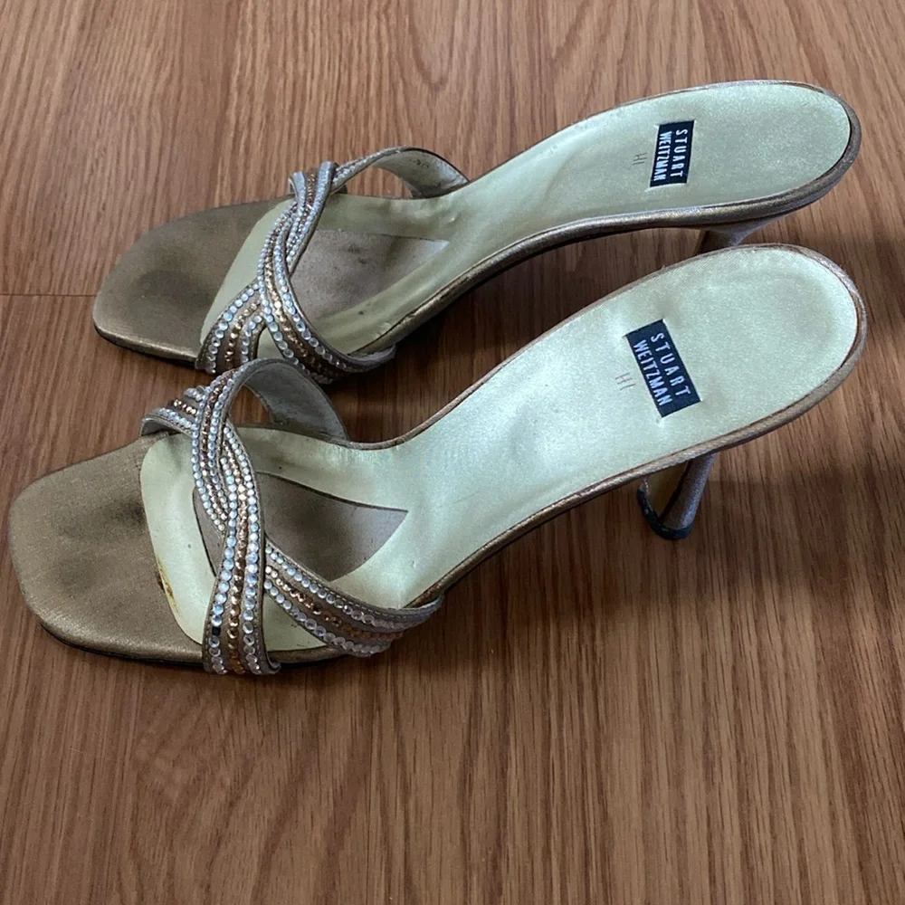 ❤️ Stuart Weitzman Gold and Silver Rhinestone Designer Shoes Size 8 1/2